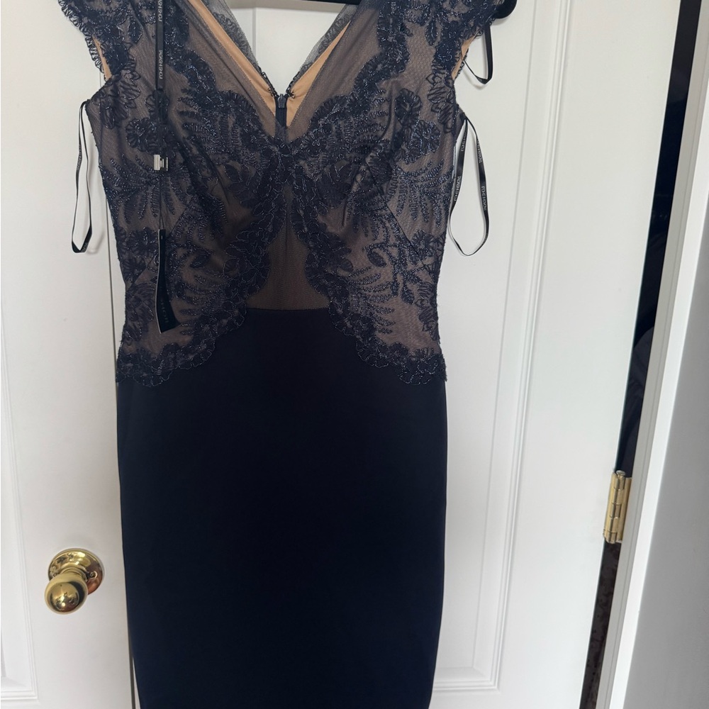 Tadashi Shoji Navy and Nude Lace Chemise